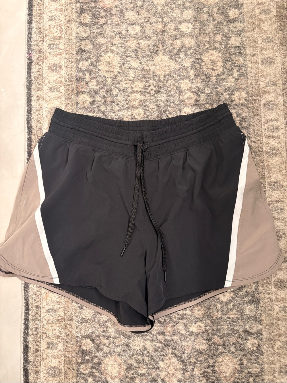 YPB Women's Athletic Shorts with Contrast Taupe Side Panels Black